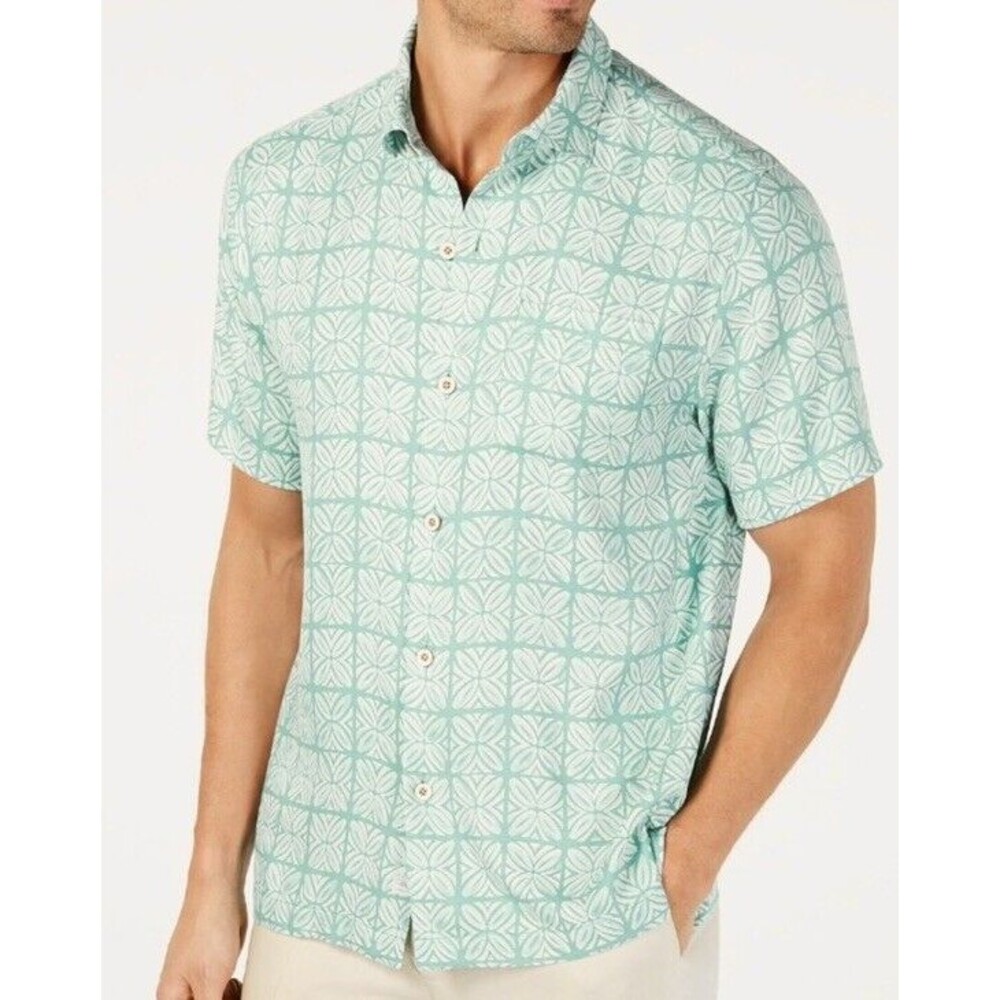 Tommy Bahama Men's Classic Fit Tonal Geo-Print Silk Camp Shirt Size: XXXL -FLAW